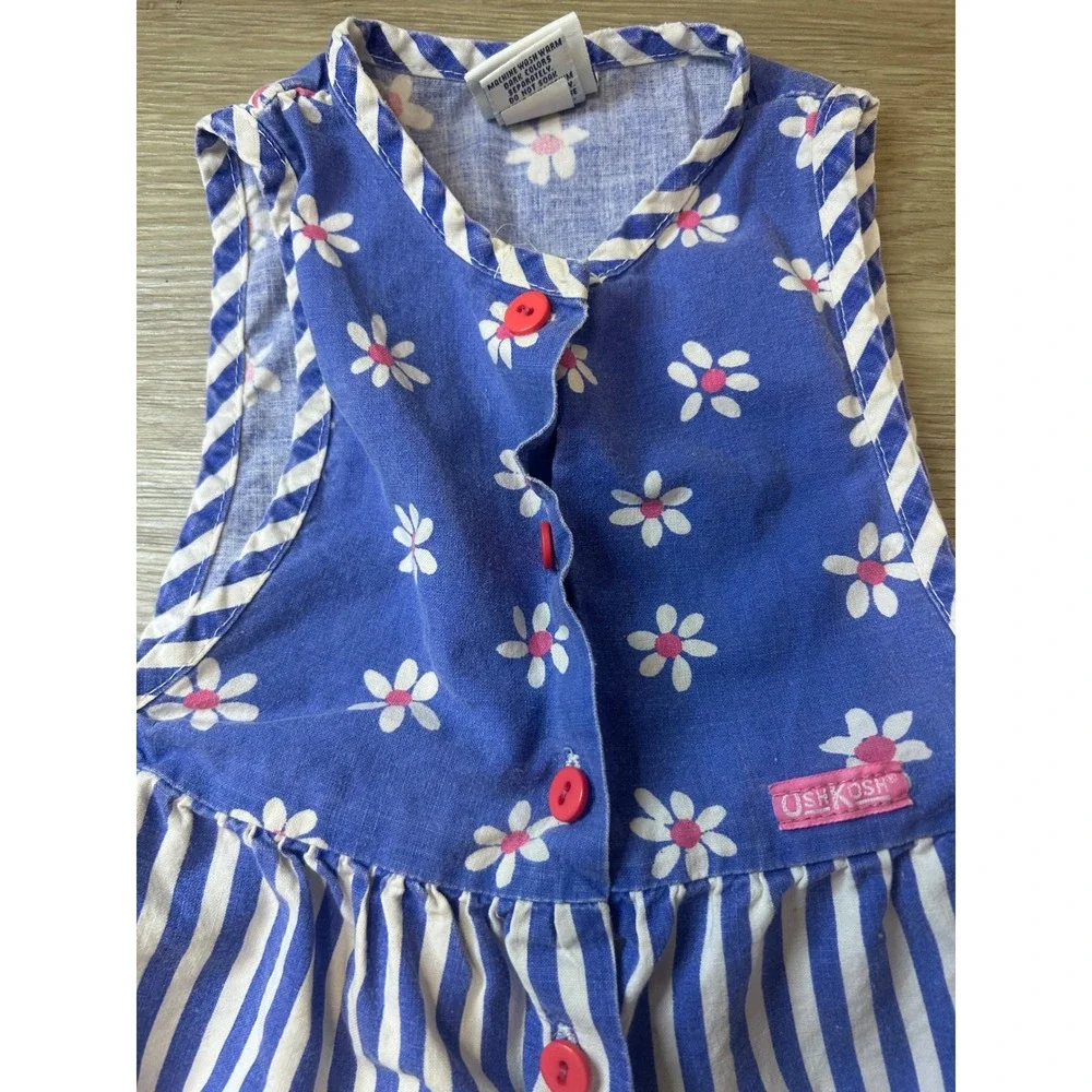 Vintage‎ OshKosh Bgosh 3T Blue Floral Striped Bubble Romper Made in USA 90s